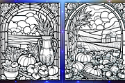 Stained Glass Autumn Coloring Pages, a Seasonal Illustration by Coco Bloom (Thumbnail 4 of 6)