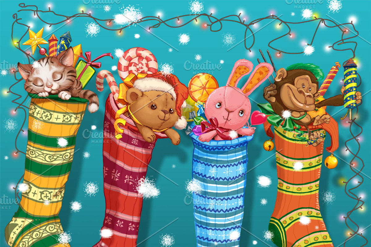 Christmas socks with gifts, a Decorative Illustration by Adamskyistudio (Photo 1 of 3)