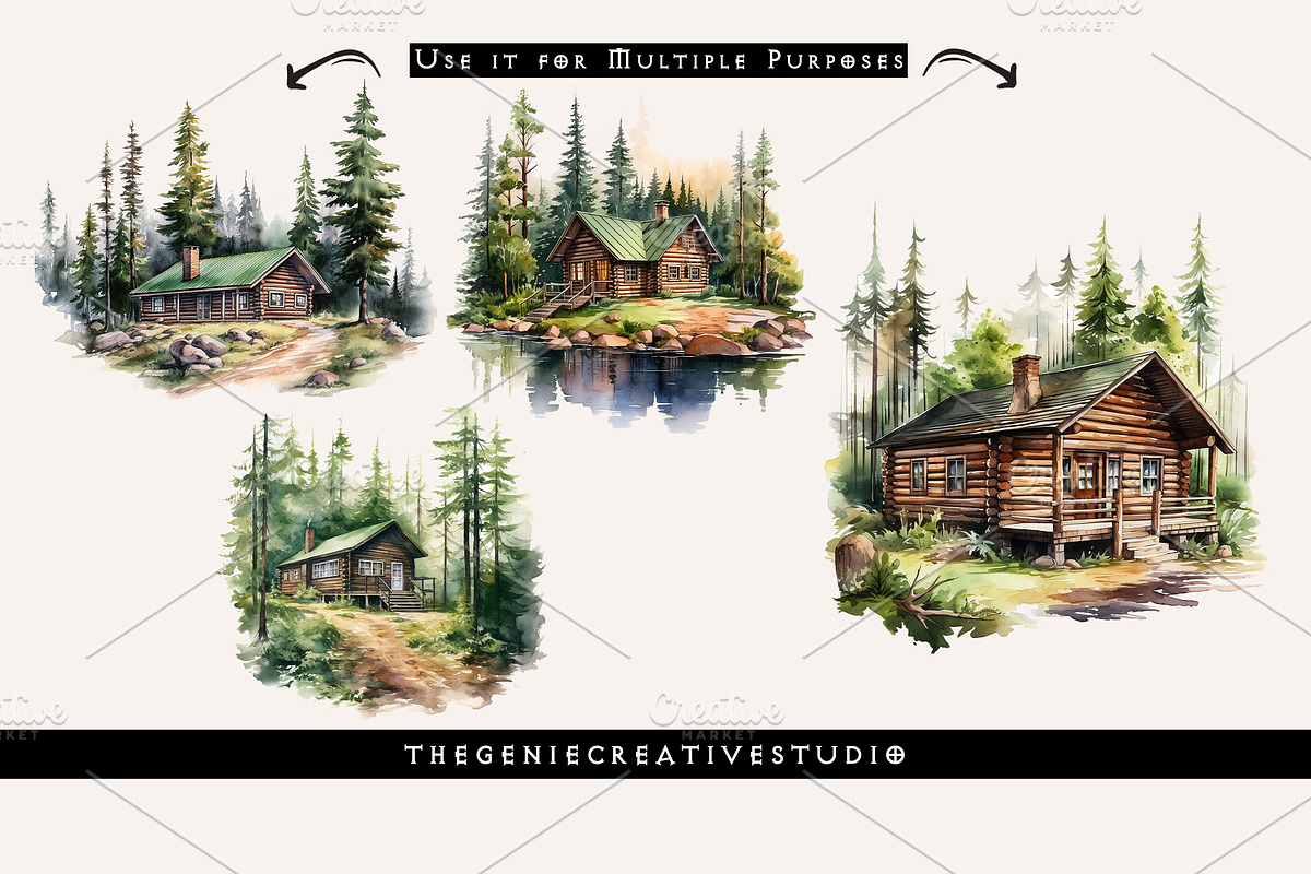 Cabin in the Woods PNG Clipart, an Object Illustration by Geniecreativestudio (Photo 6 of 9)