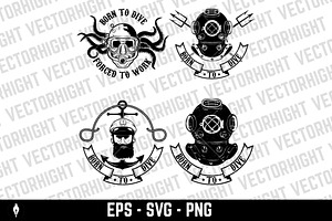 Set Of Diver Emblems. Diving Club