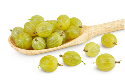 Green gooseberry in wooden spoon, a Food & Drink Photo by NataPhoto