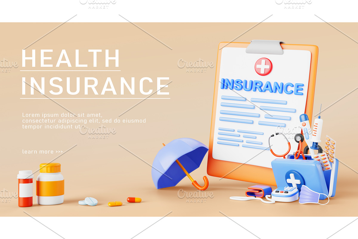 3d health insurance banner, a Healthcare Illustration by Marozhkastudio