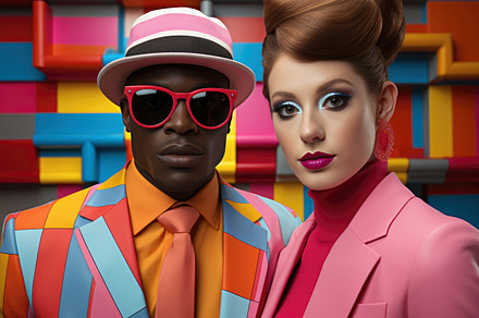 Retro Fashion Couple with Colorful O, a Person Photo by angellodeco