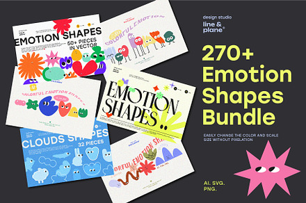 Emotion Shapes Bundle 270+ Pieces, an Object Graphic by line & plane