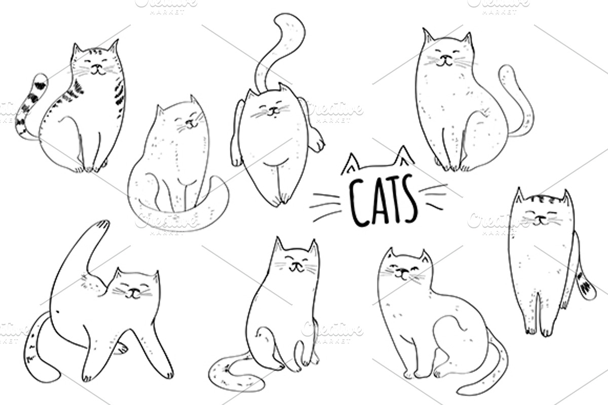 Cats. Vector set, an Animal Illustration by Alena Kaz