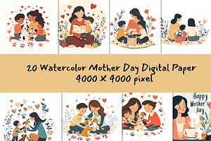 Mother & Kids with Pets Clipart Set, a Graphic by ikarifq shop