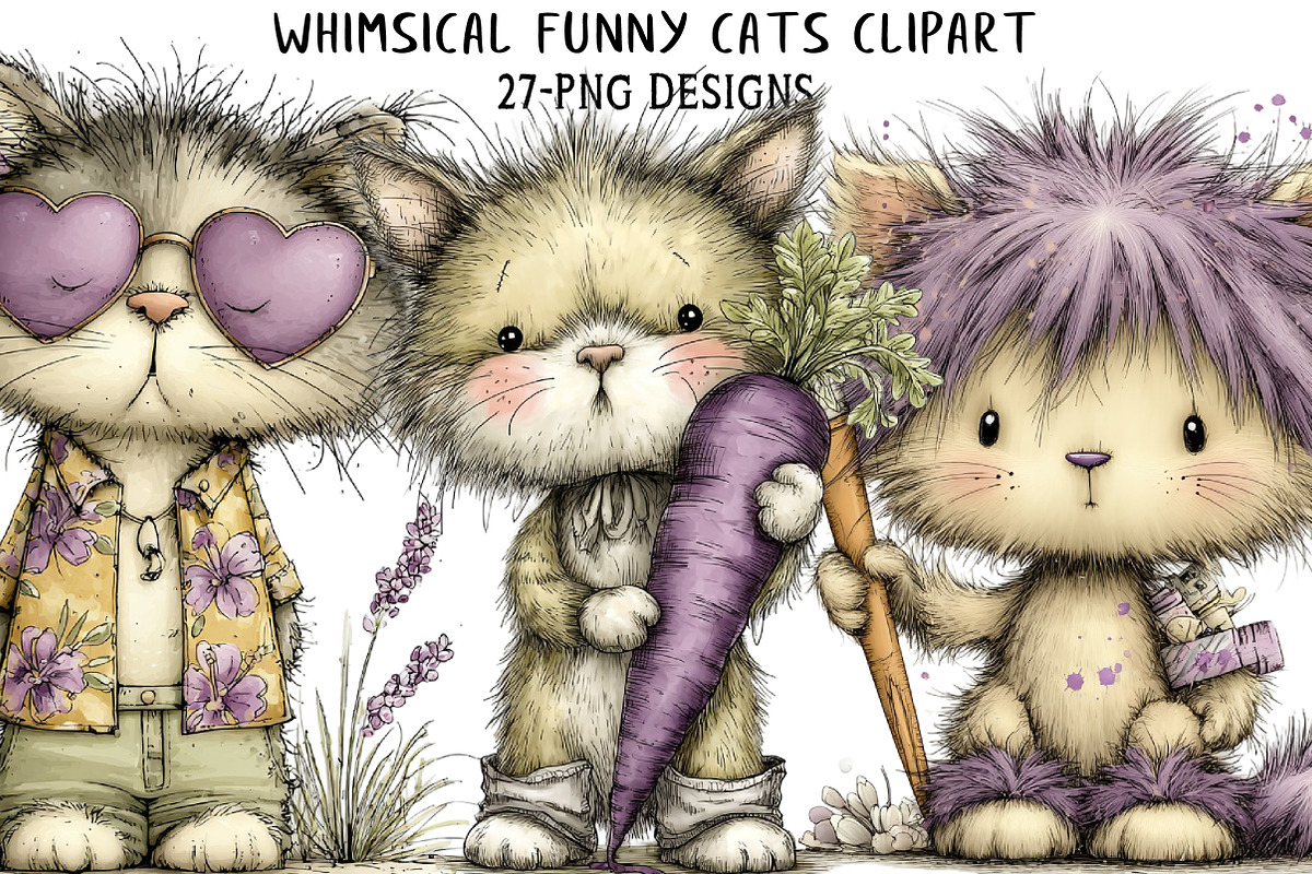 Whimsical Funny Cats Clipart, an Illustration by Daily.Designs (Photo 1 of 6)