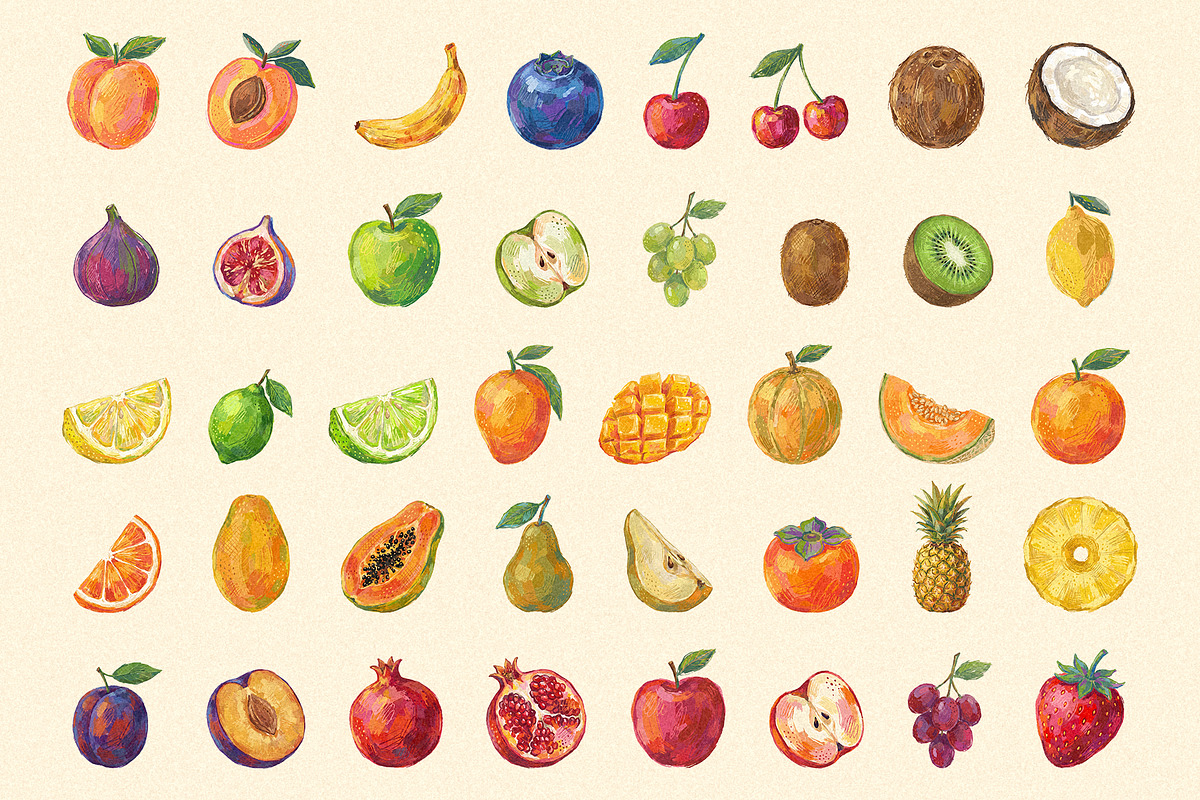 40 Fruits Set + 44 Seamless Patterns, a Food Illustration by colorituals (Photo 2 of 5)