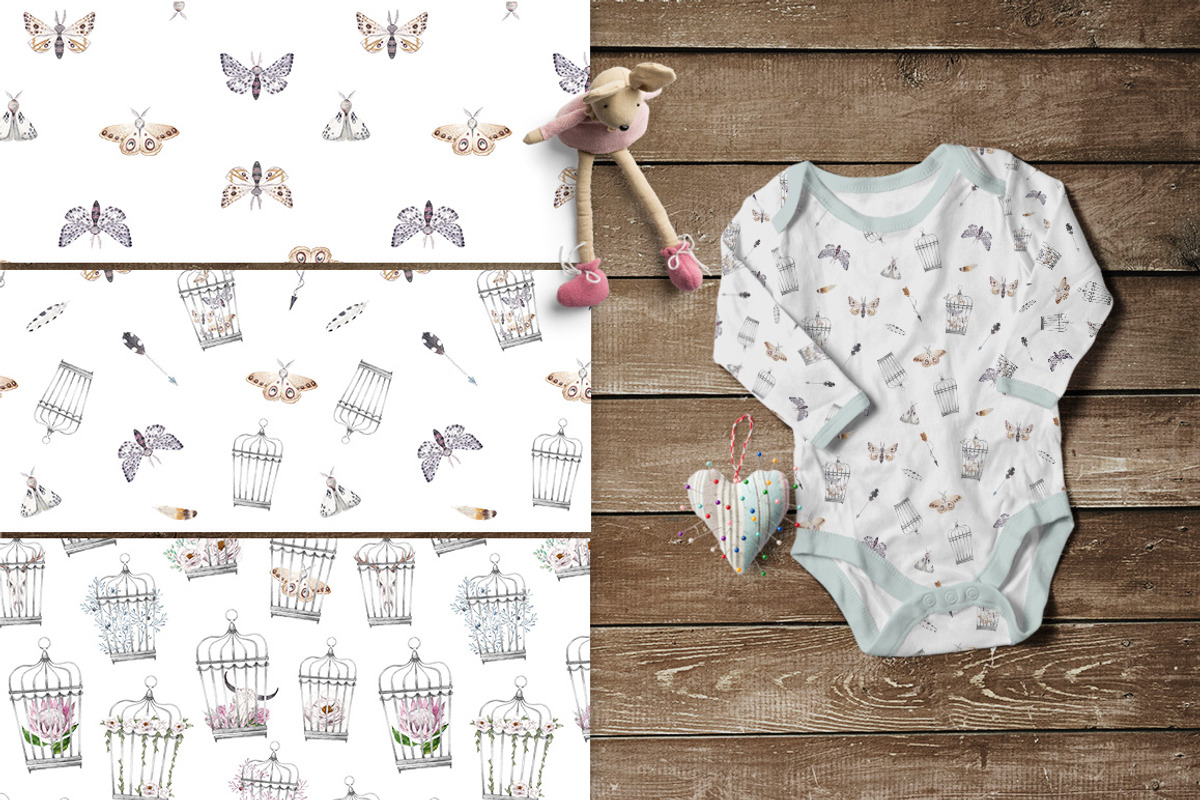 MOTHS and BIRDCAGE watercolor set, an Illustration by Natali Smolova (Photo 3 of 7)