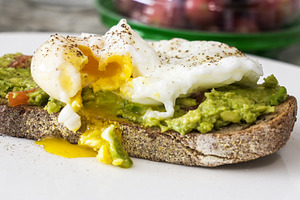 Avocado toast with poached egg and r, a Food & Drink Photo by 1miromiro