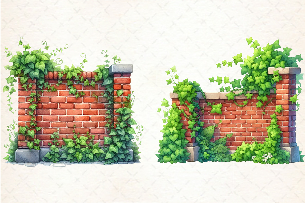 Floral Brick Wall Watercolor Clipart, an Illustration by Libby Wishes (Photo 4 of 4)