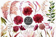Burgundy Botanical Boho clipart set, an Illustration by KarinkaBU (Thumbnail 2 of 9)
