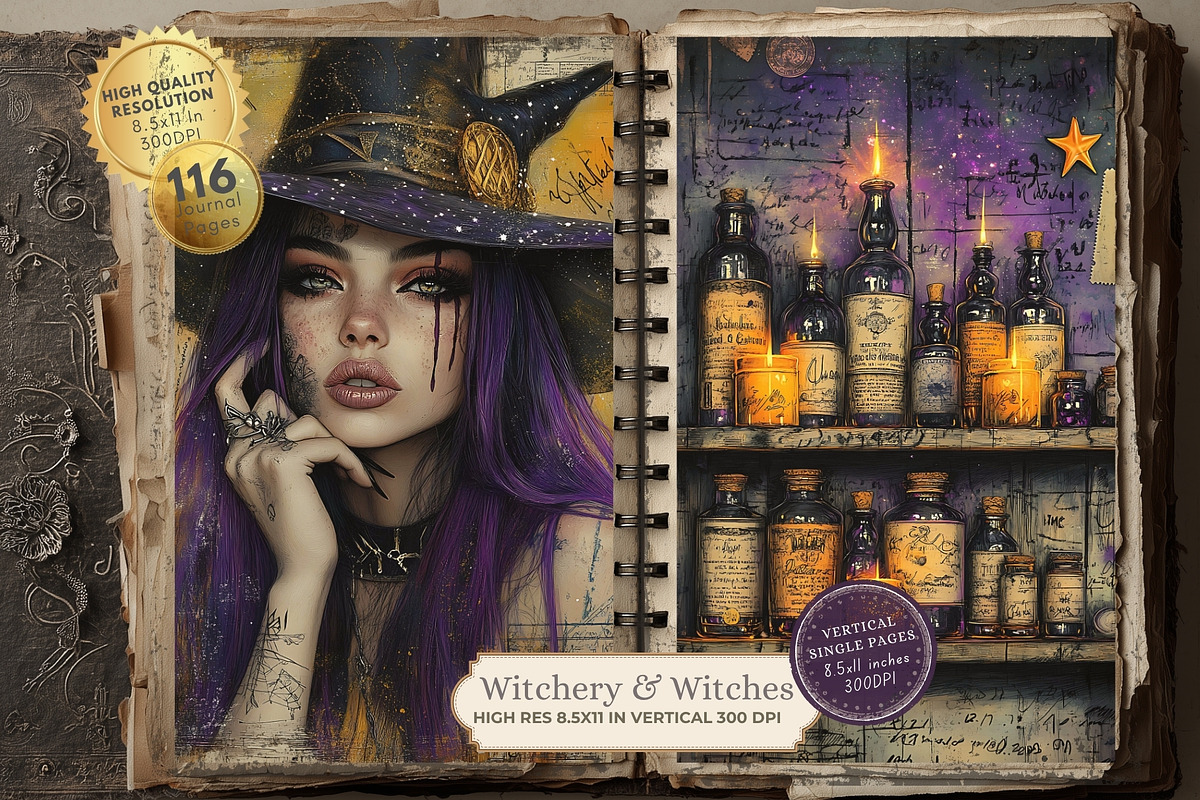 Witchy Junk Journal Printable Kit, a Seasonal Illustration by Nicole Branger Art (Photo 2 of 16)