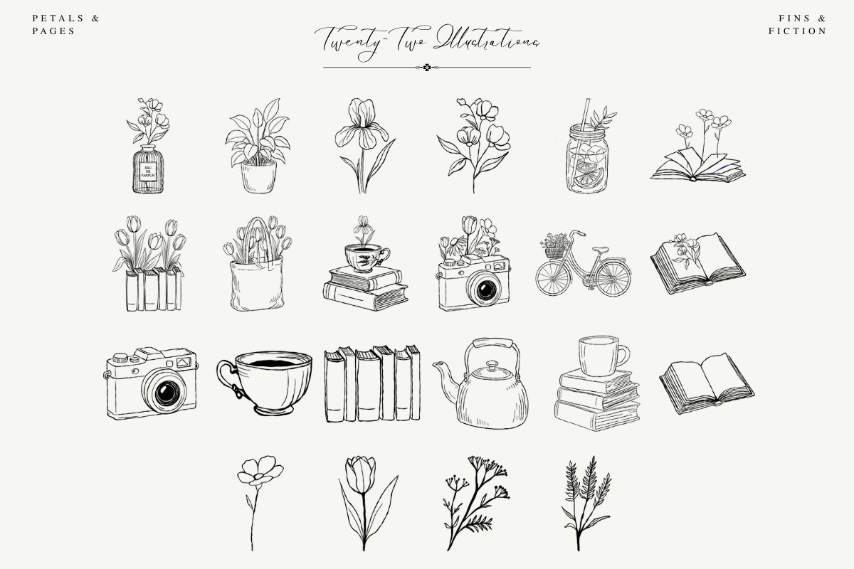 Petals & Pages Line Art Bundle, a Decorative Illustration by Fins and Fiction (Photo 2 of 7)