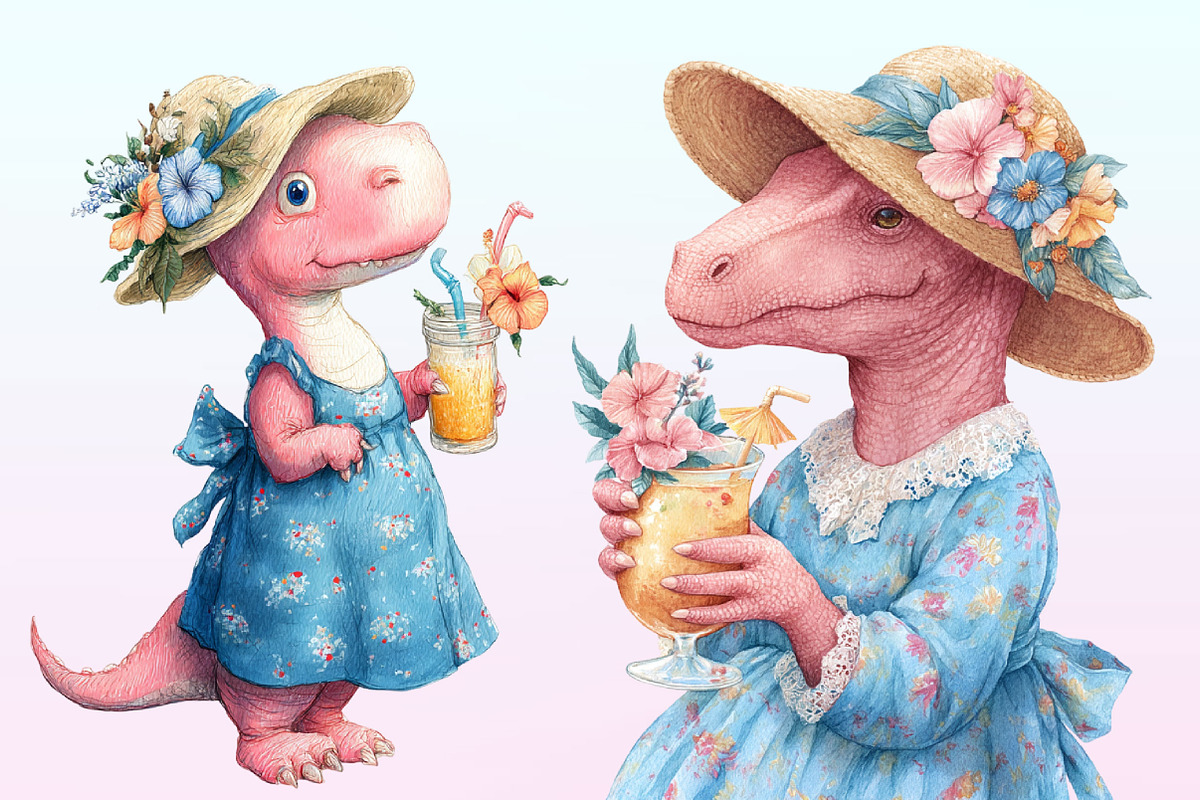 Summer Dinosaur Watercolor Clipart, a Graphic by CitraGraphics (Photo 2 of 4)
