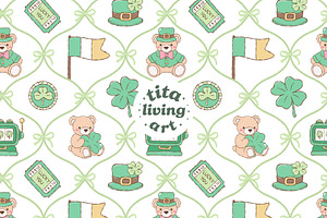 Lucky Teddy Bear Seamless Pattern