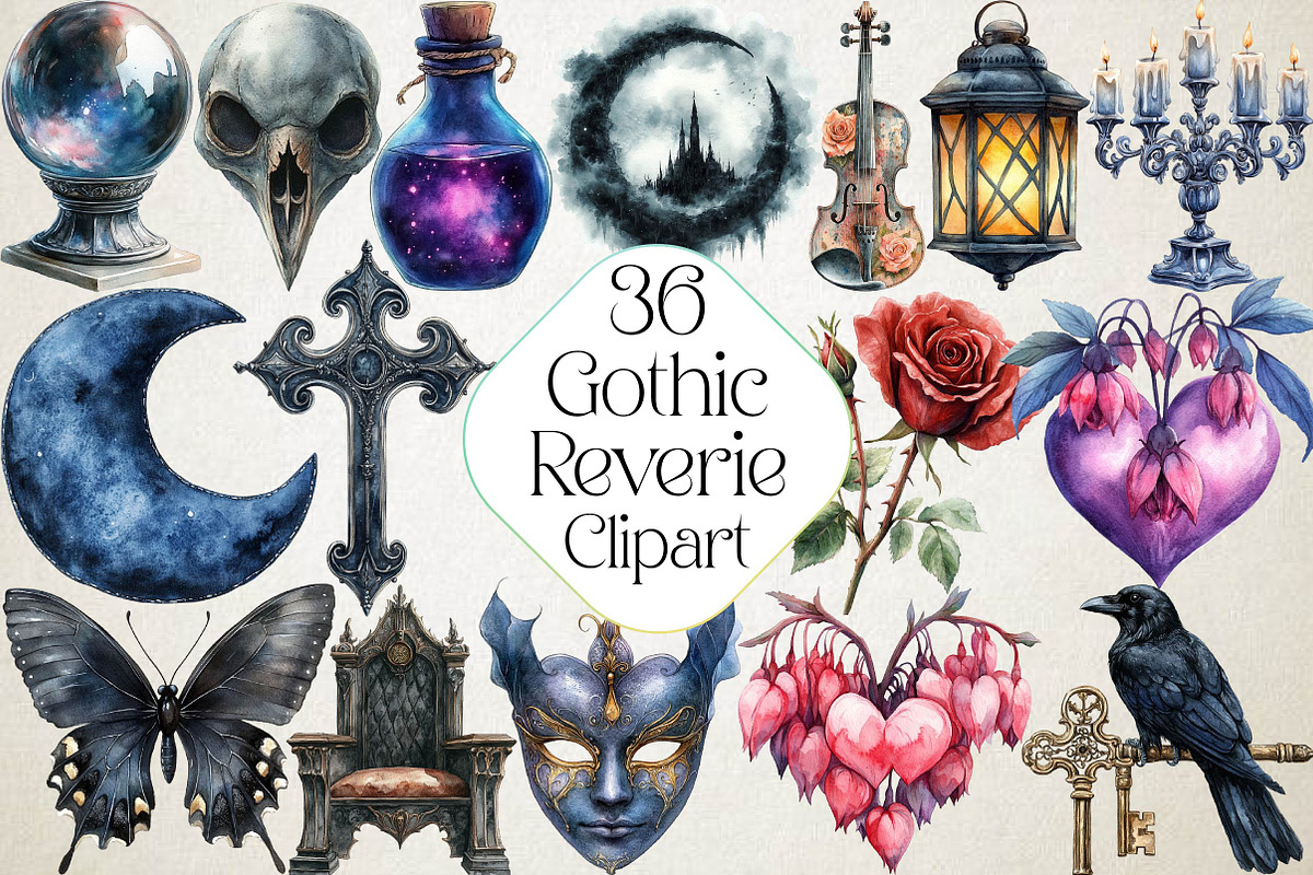Watercolor Gothic Reverie Clipart Bu, an Illustration by DreamPrint404 (Photo 1 of 7)