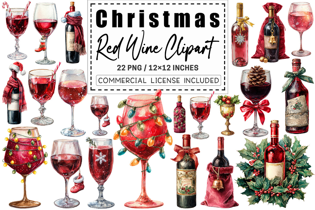 Christmas Red Wine Clipart, a Graphic by CitraGraphics (Photo 1 of 4)
