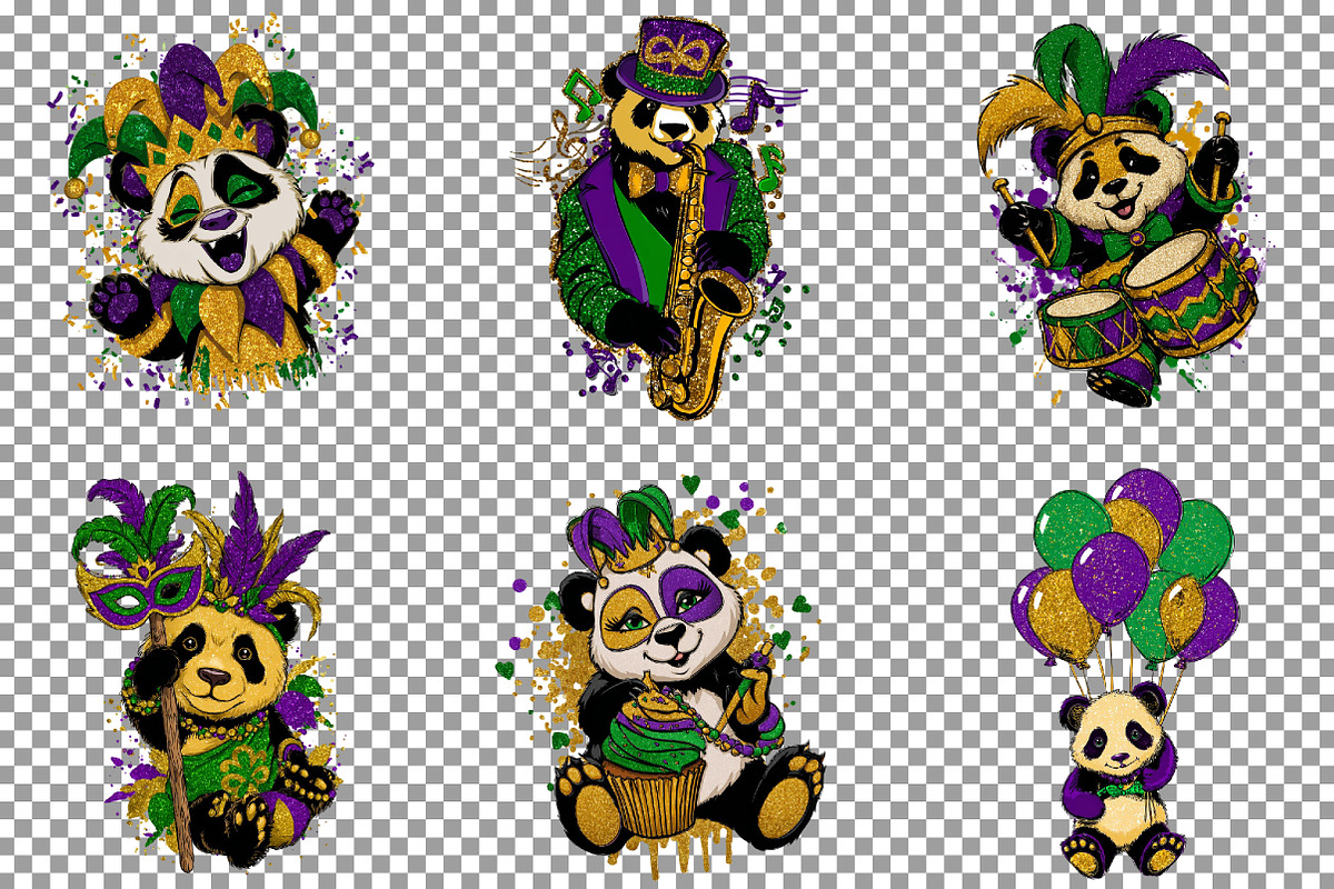 Whimsical Mardi Gras Panda Clipart, an Illustration by Sublimation Artist (Photo 4 of 6)