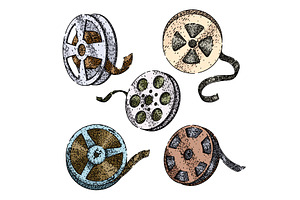film projector reel set sketch hand, an Illustration by pikepicture