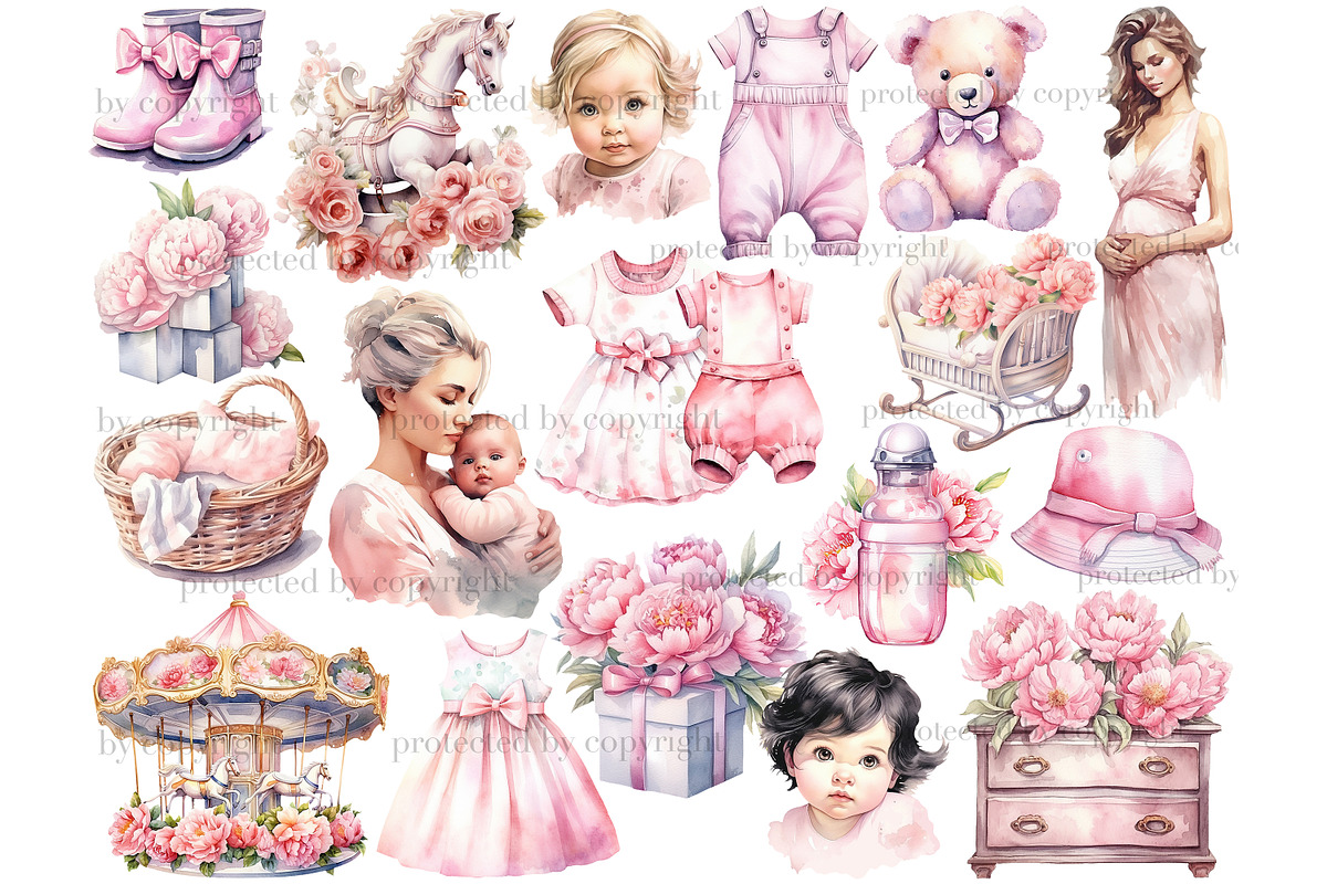 Baby Girl Clipart Bundle Newborn Bab, a Person Illustration by GlamArtZhanna (Photo 2 of 5)