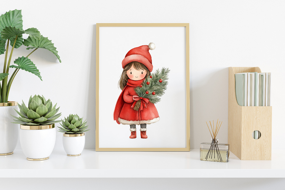 Christmas Girls Watercolor Clipart, an Illustration by Canvas Craft (Photo 6 of 8)