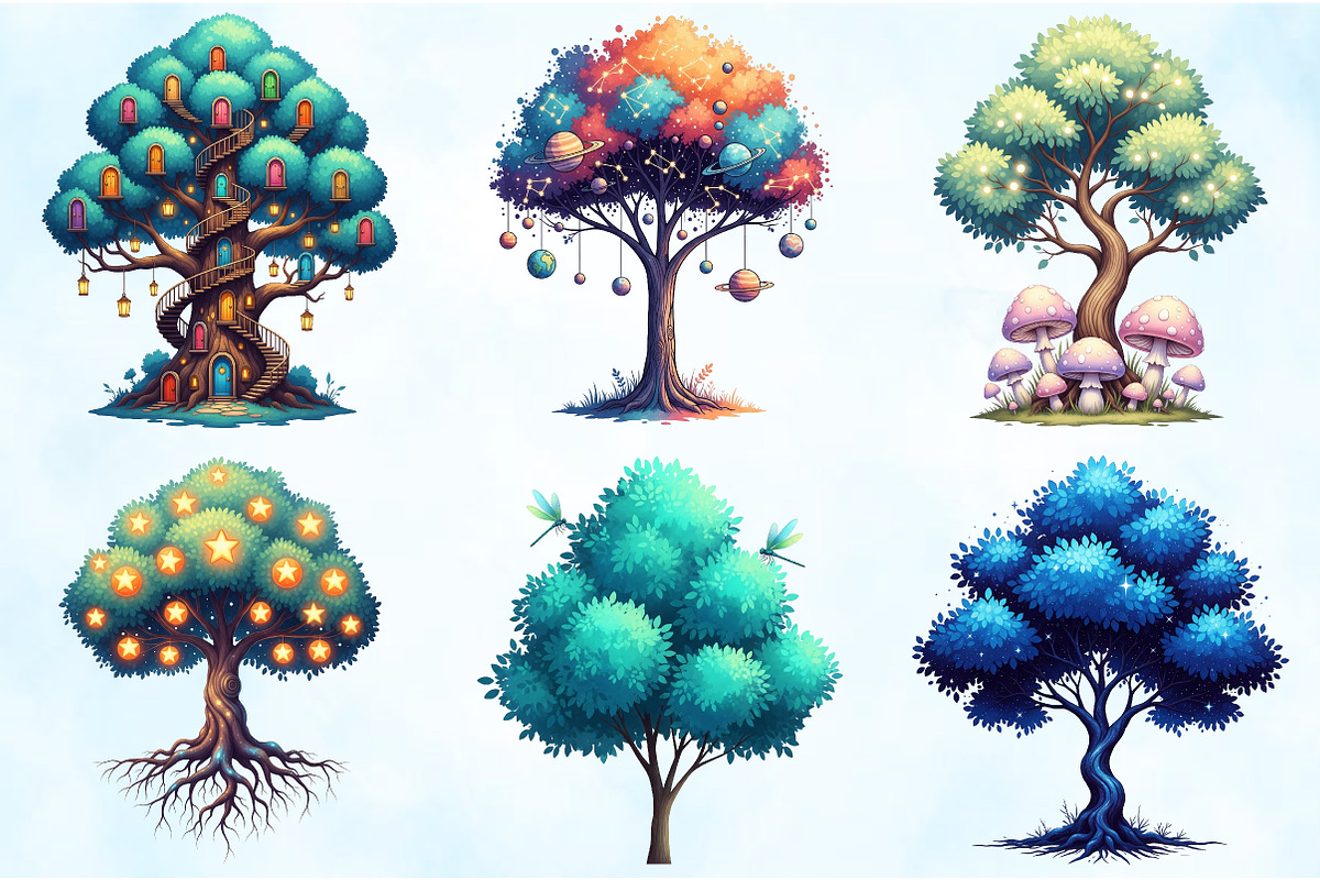 Dreaming Tree Watercolor Clipart, an Illustration by Craft Nest (Photo 3 of 8)