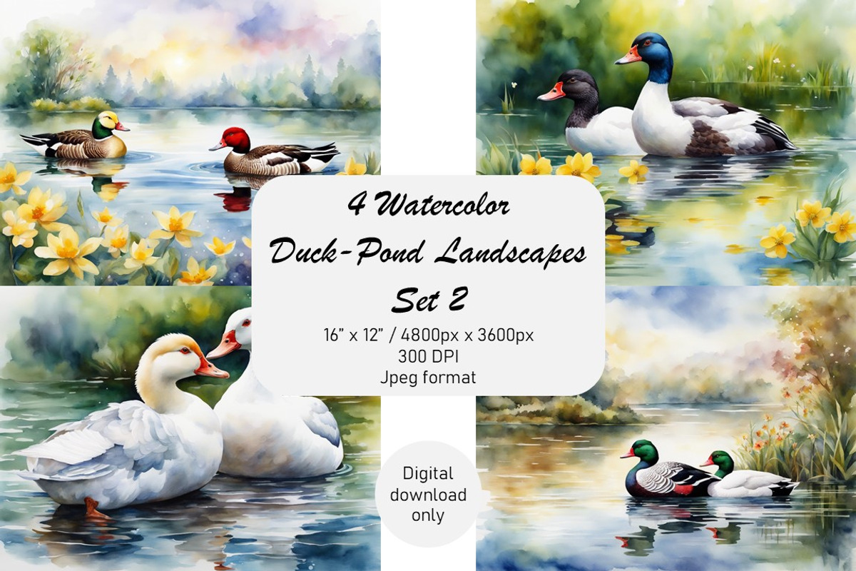 Watercolor Duck Pond Set 2, an Animal Illustration by Kat's Artful Creations (Photo 1 of 9)