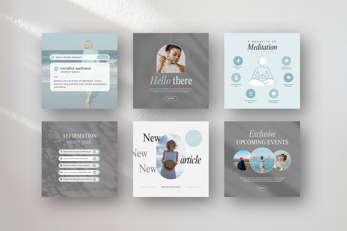 Wellness Instagram Post Templates, a Social Media Template by DigiPax (Photo 3 of 10)