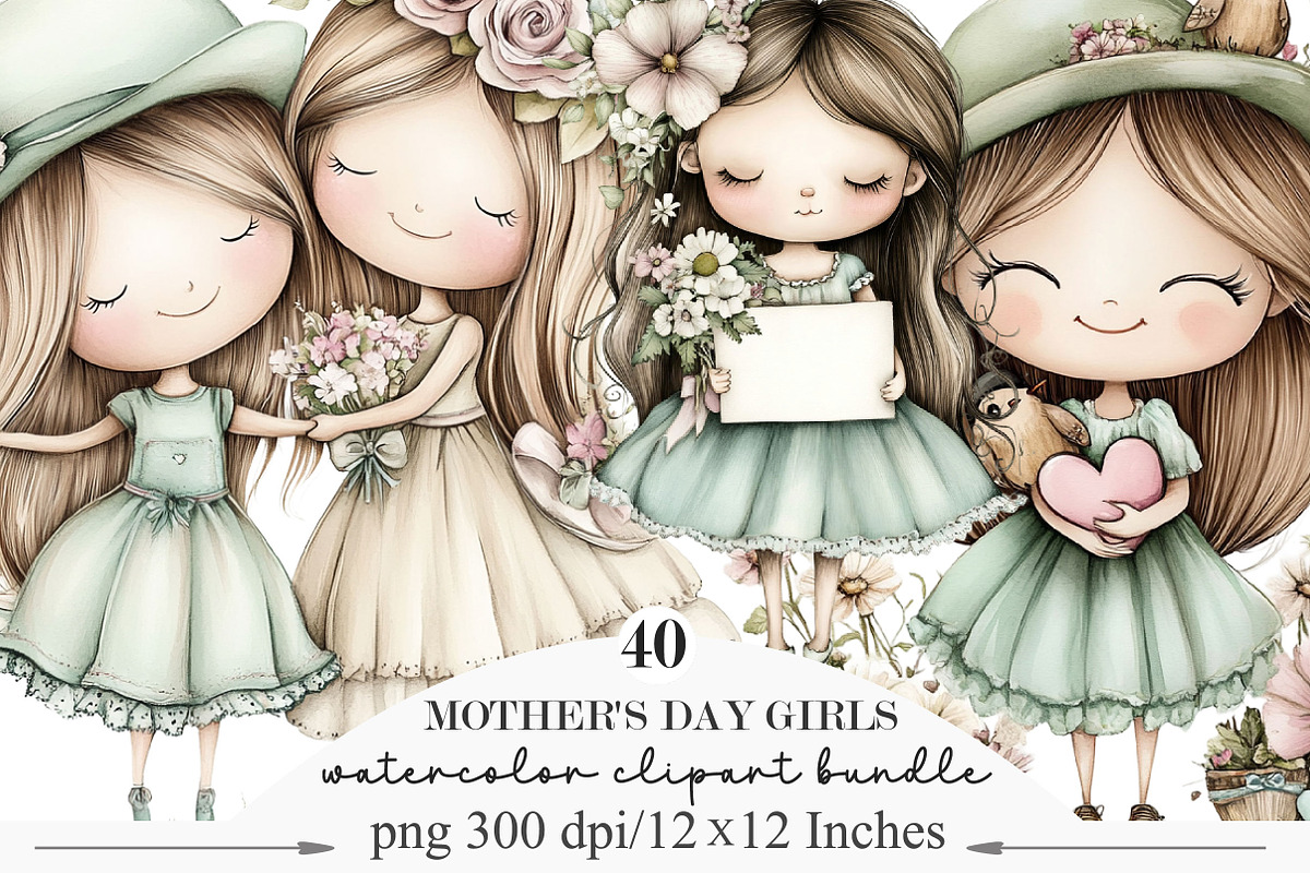 Mother's Day Girls Clipart, an Illustration by Designking (Photo 1 of 5)