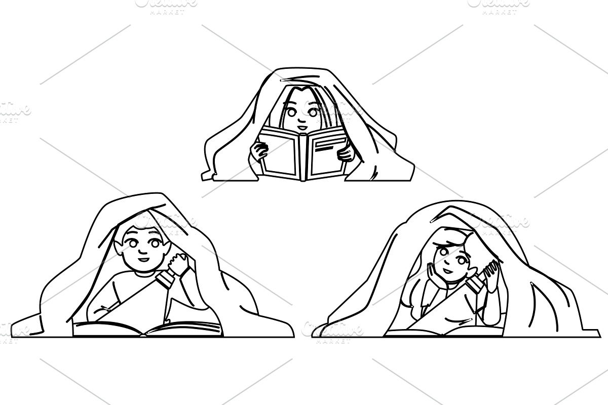 bedroom kid blanket book vector, a Person Illustration by pikepicture