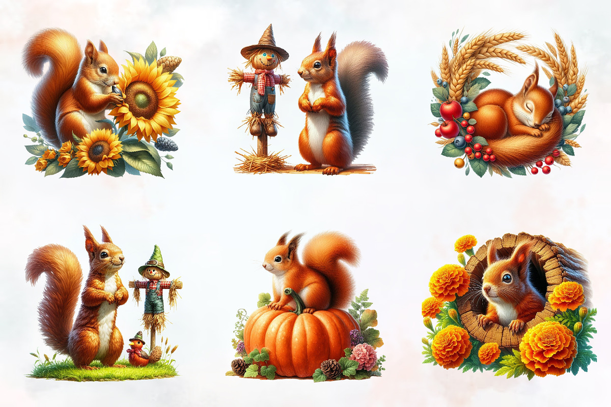 Fall Squirrels Garden Clipart, an Illustration by RobertsArt (Photo 7 of 7)