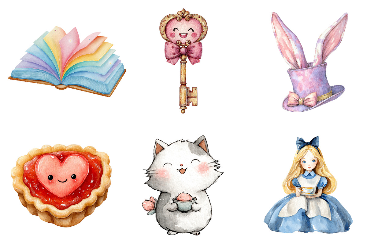 Kawaii Alice in Wonderland Clipart, an Illustration by Design Market (Photo 2 of 3)