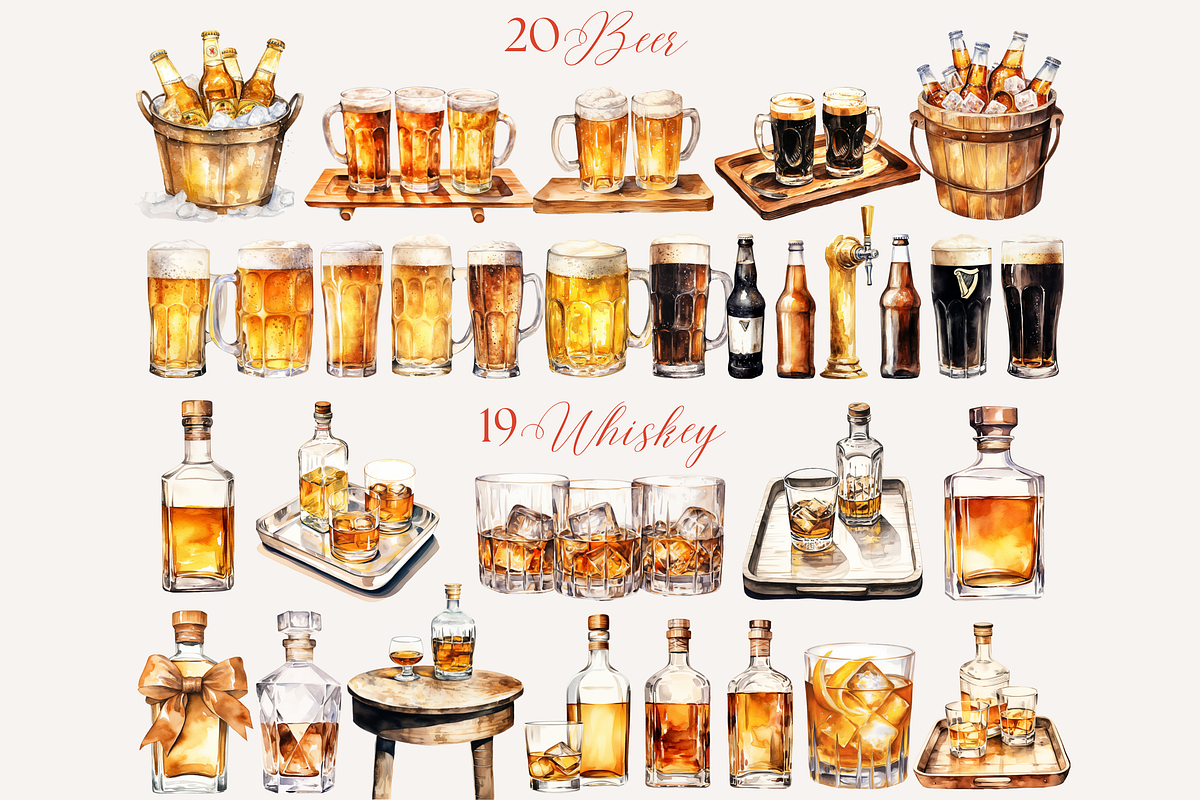 400 Cocktail Clipart, Wine, Beer, a Decorative Illustration by ClipArtCharm (Photo 6 of 6)