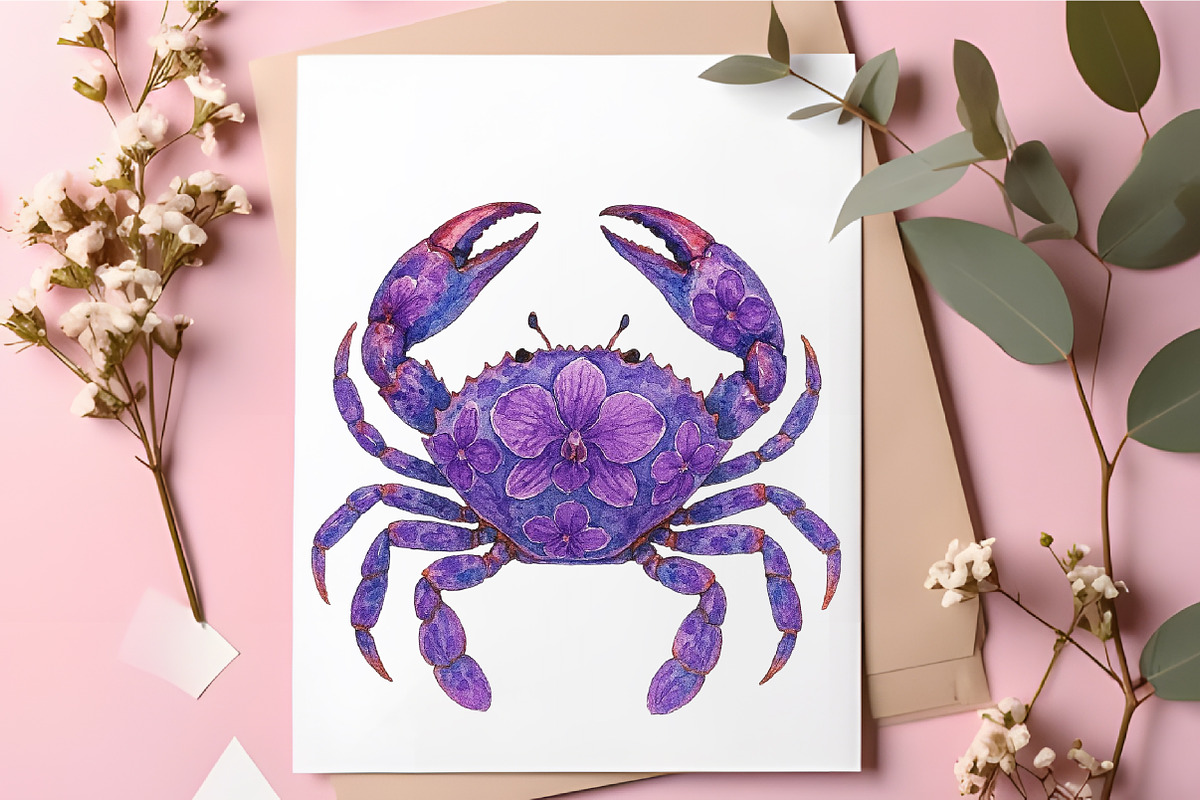 Watercolor Floral Crabs PNG Clipart, an Animal Illustration by RobertsArt (Photo 6 of 6)