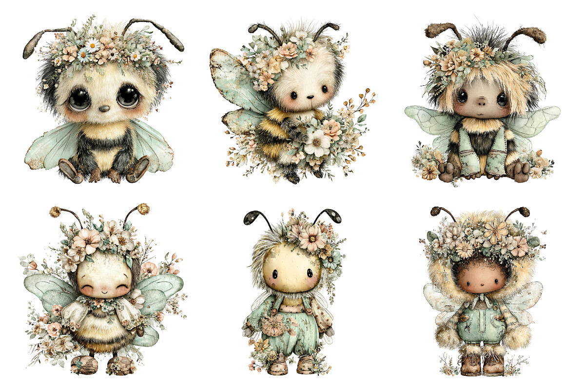 Whimsical spring bee clipart, an Illustration by SinaCreation (Photo 9 of 11)