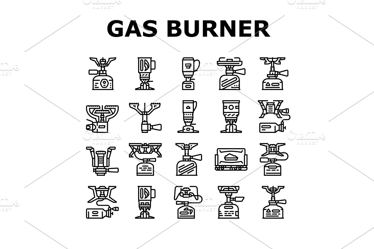gas burner stove cooktop icons set, an Object Illustration by pikepicture