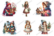 Winter Cottage Girl Watercolor Clipa, an Illustration by designcity5 (Thumbnail 2 of 5)