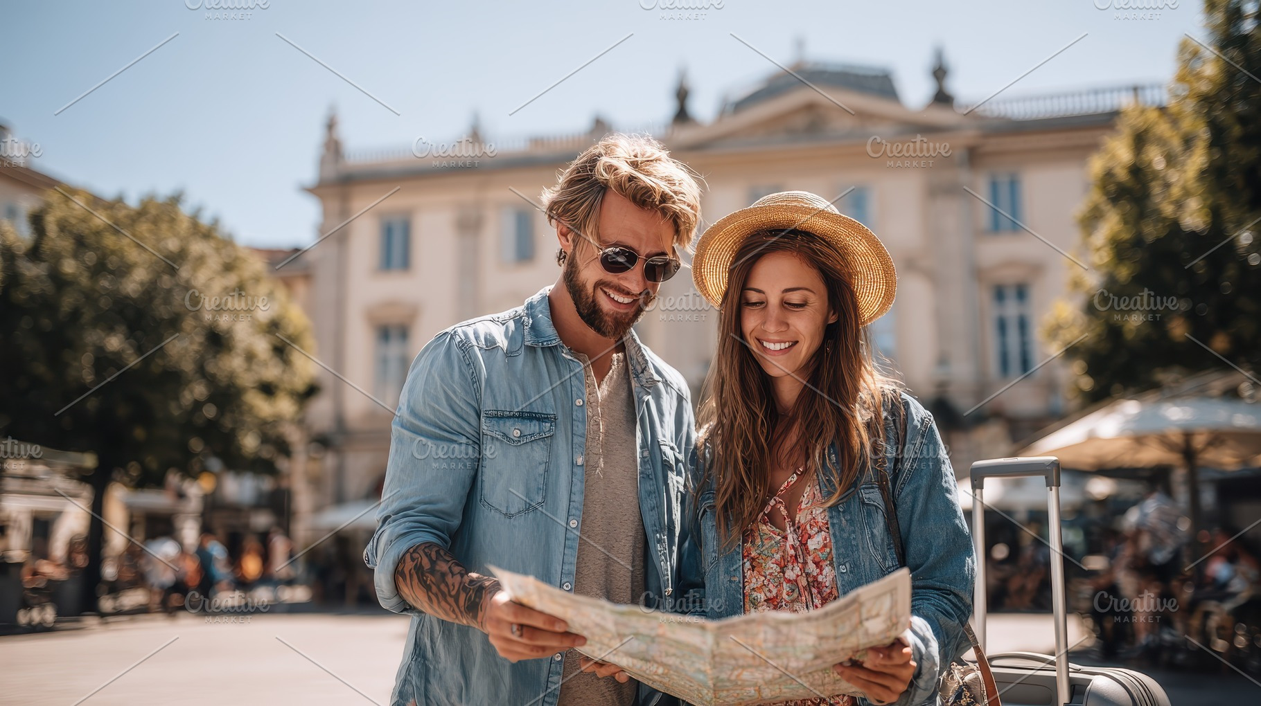 Couple exploring city with map happy, a Photo by Pixeness Studio
