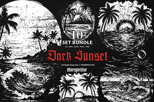 10 Bundle Dark Art Sunset Vibes Sea, an Illustration by Morspective