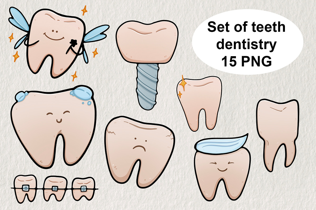 Set of teeth dentistry 15 PNG, a Healthcare Illustration by LOKSKIH (Photo 1 of 4)