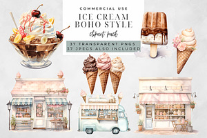 Ice Cream Boho Style Clipart