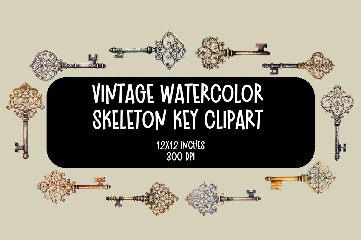 Vintage Skeleton Key Clipart, an Object Illustration by Dreamy Little Graphics (Photo 1 of 4)