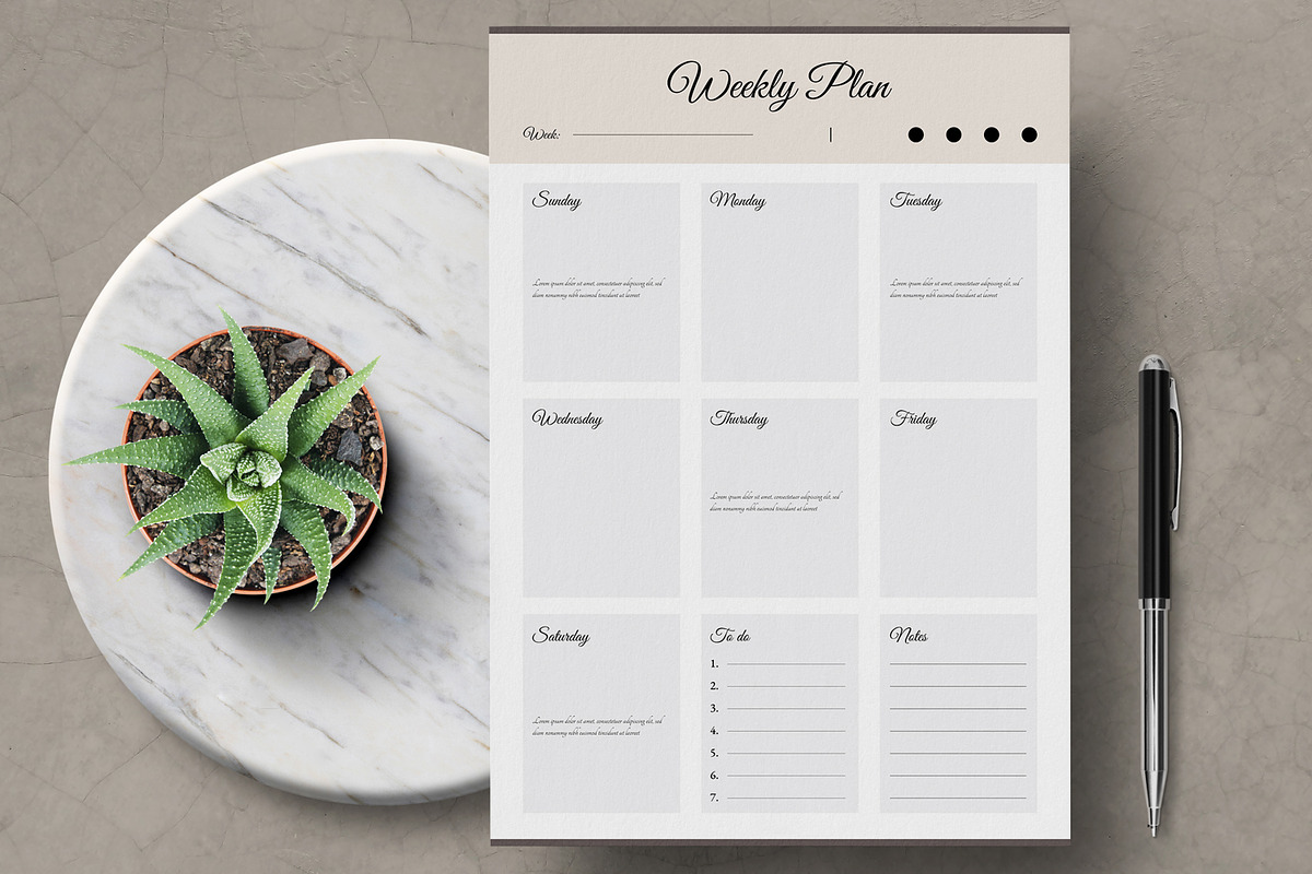 Weekly Plan Layout, a Stationery Template by MightyDesign (Photo 1 of 8)