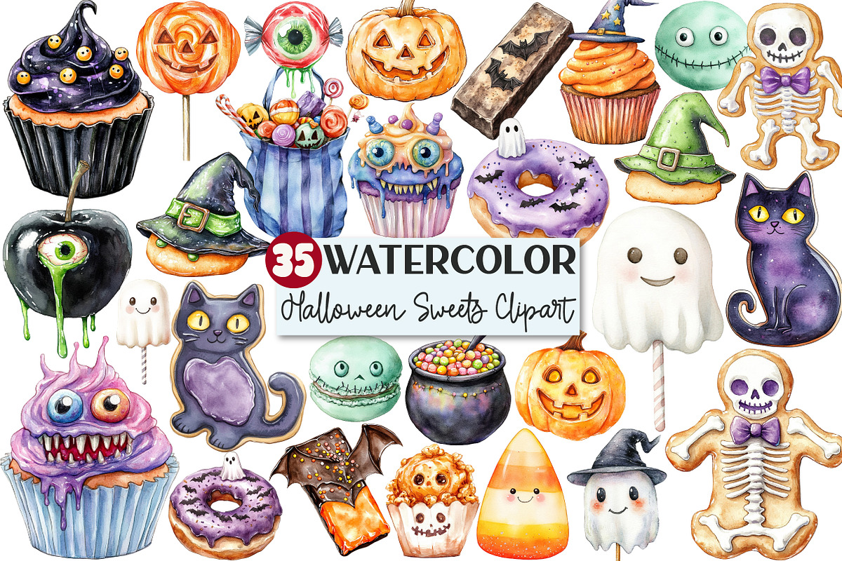 Watercolor Halloween Sweets Clipart, an Illustration by Rose Art (Photo 1 of 7)