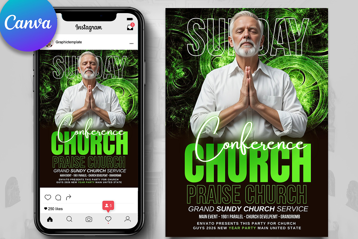Praise & Worship Church Flyer Canva, a Flyer Template by Psd Templates (Photo 1 of 3)