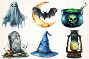 Watercolor Halloween Clipart, Spooky, an Illustration by DreamCafeArt (Thumbnail 3 of 7)
