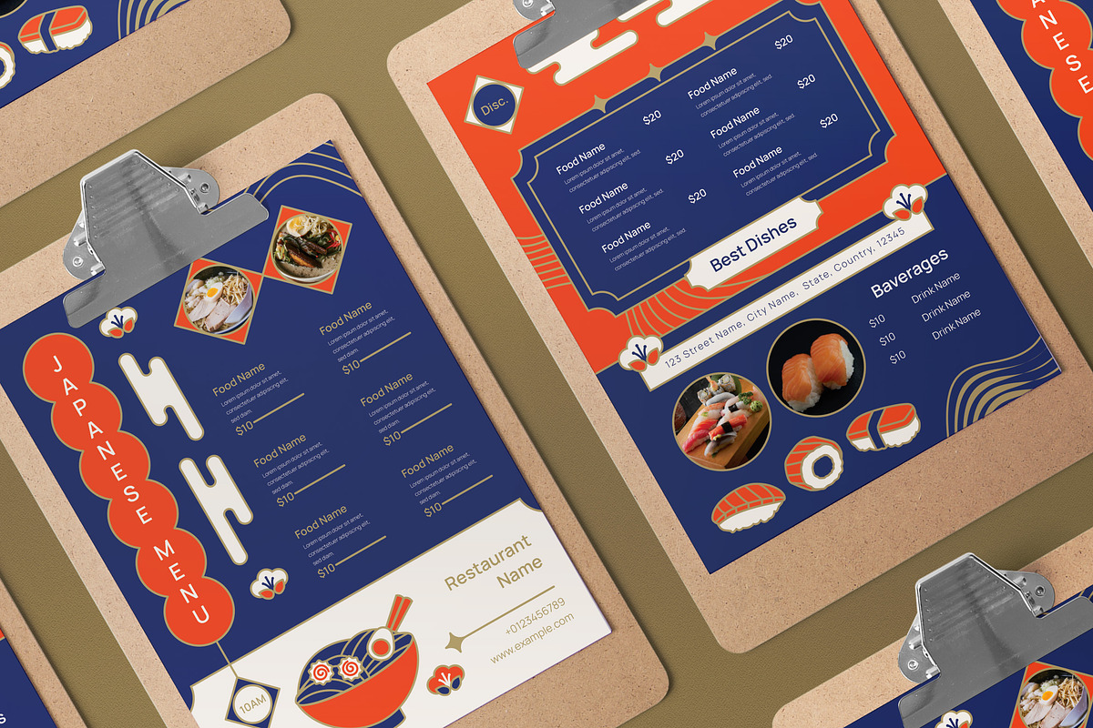 Navy Flat Design Japanese Food Menu, a Flyer Template by graphicook (Photo 3 of 4)