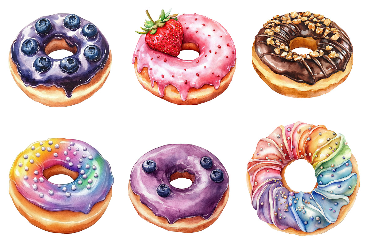 Hand Painted Donut Clipart PNG, an Illustration by SinaCreation (Photo 4 of 5)