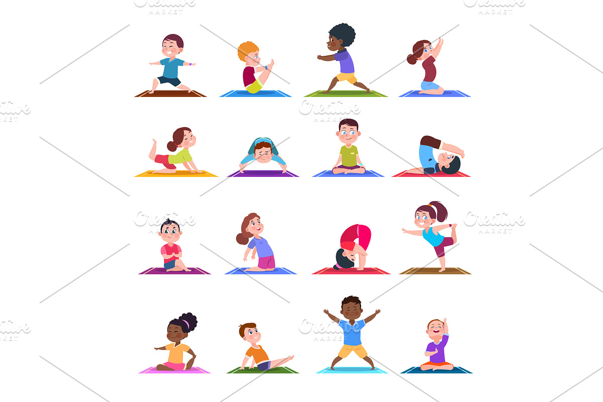 Children in yoga poses. Cartoon, a Background Graphic by Valerie Bodnar